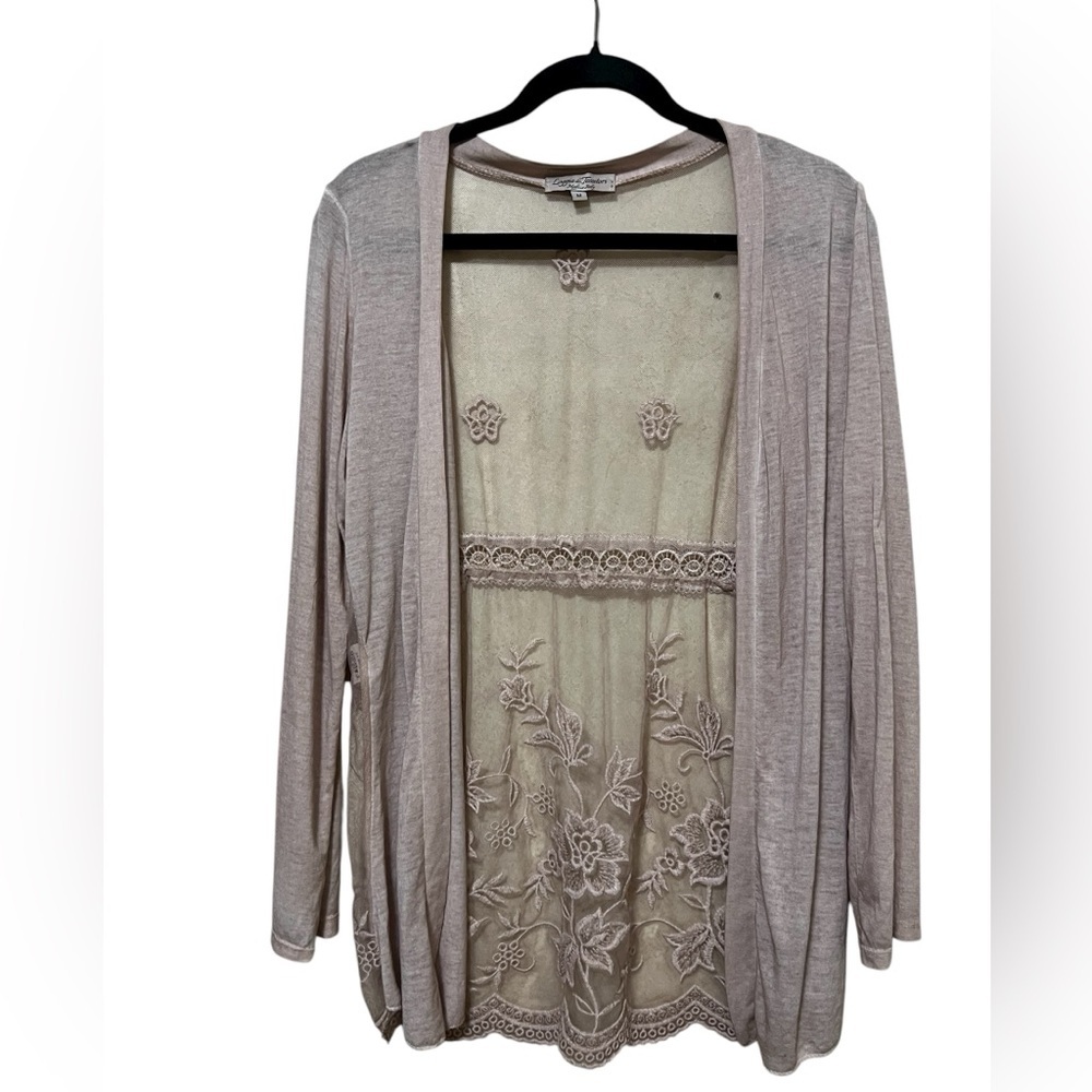 Loggia de Tessitori blush pink cardigan with lace floral embroidered back